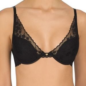 Natori Feathers Black Lace Underwire Plunge Bra